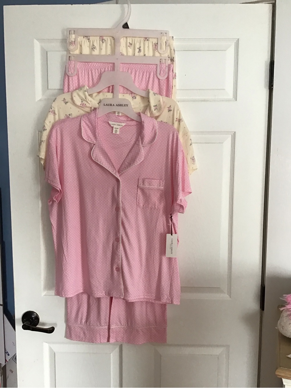 New Laura Ashley Pink Dot Short Sleeve Pajama 4 Pcs Set Floral Size M